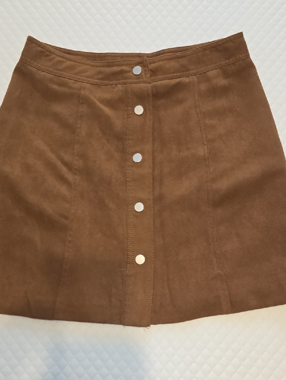 H&M Tan Suede Button-Front A-Line Mini Skirt